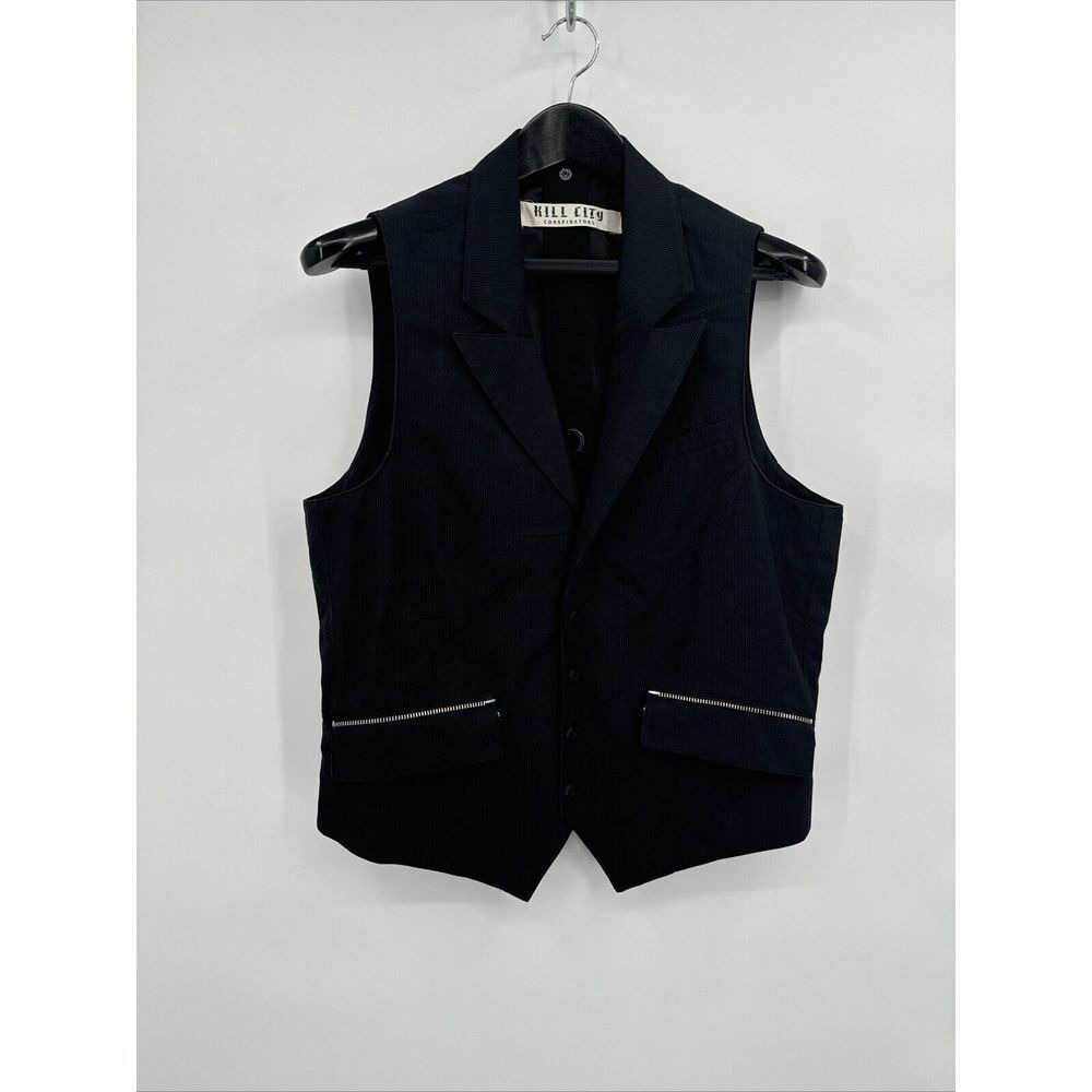 KILL CITY Slick Gun Metal Gray Pin Striped Zipper Vest Size‎ M